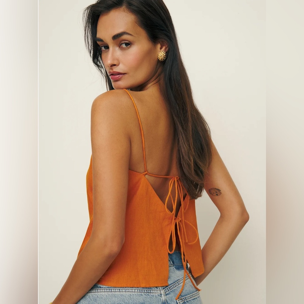 Reformation Fable Linen Top Orange - Size XS
